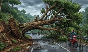 Gambar Ilustrasi Pohon Tumbang, Foto/Gemini Ai Gambar Ilustrasi Pohon Tumbang, Foto/Gemini Ai
