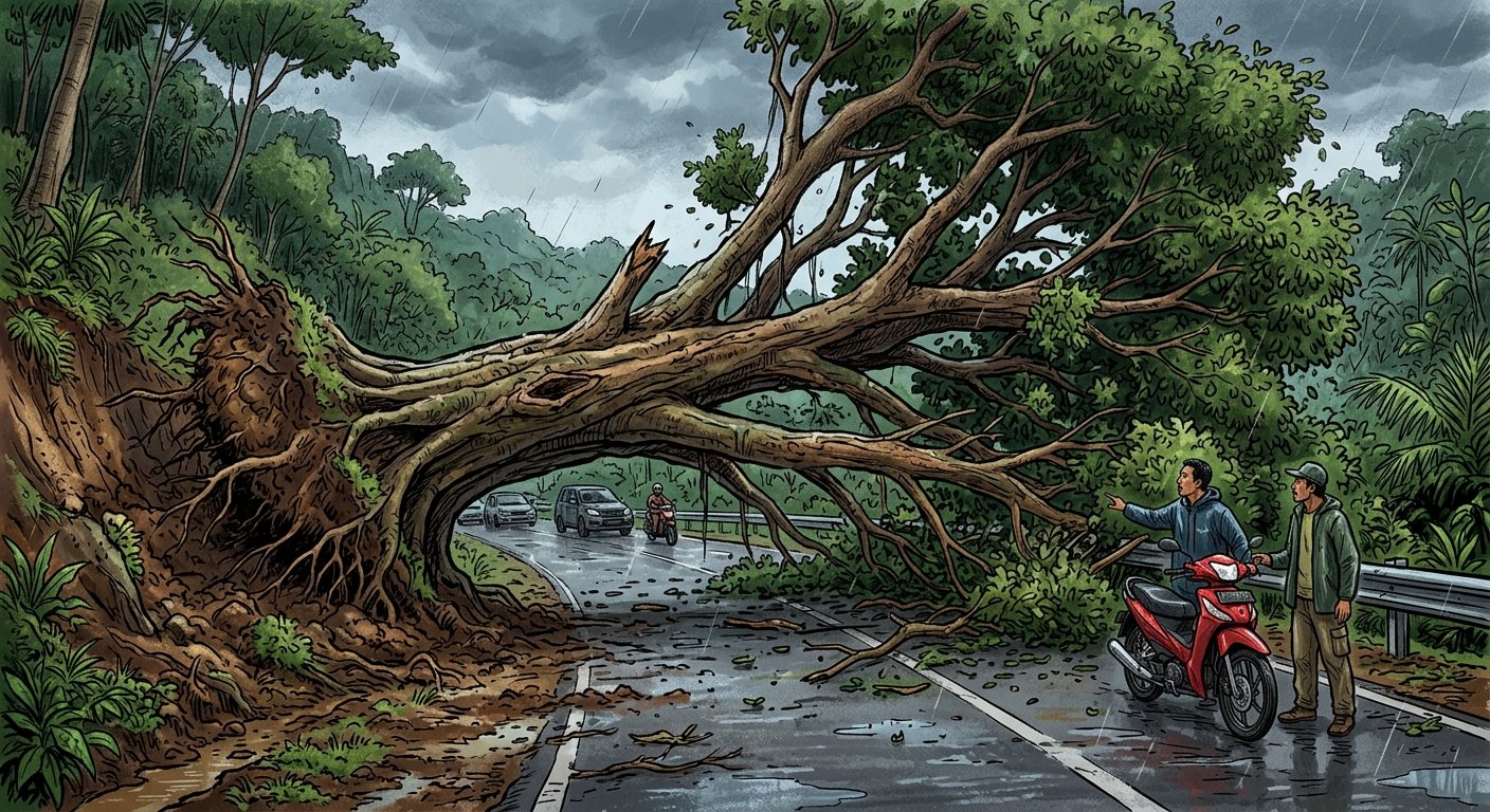 Gambar Ilustrasi Pohon Tumbang, Foto/Gemini Ai