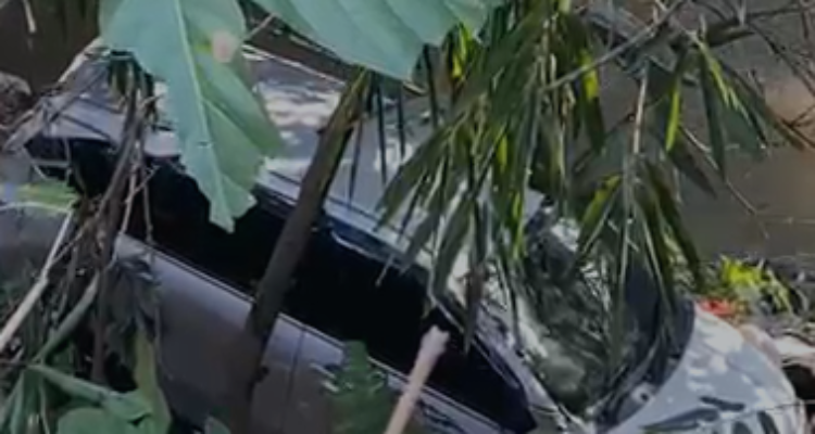 Mobil Gocar terperosok ke sungai di Jalan Raya Cilebut, Sukaresmi, Kota Bogor, Foto/Isitmewa
