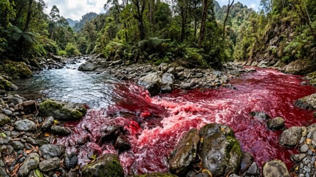 Gambar ilustrasi Fenomena air berubah menjadi merah, Foto/Gemini Ai