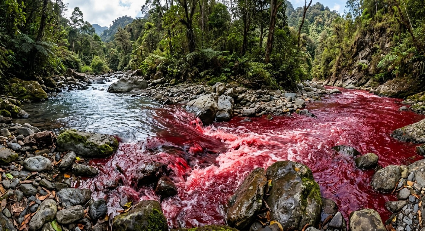 Gambar ilustrasi Fenomena air berubah menjadi merah, Foto/Gemini Ai Gambar ilustrasi Fenomena air berubah menjadi merah, Foto/Gemini Ai