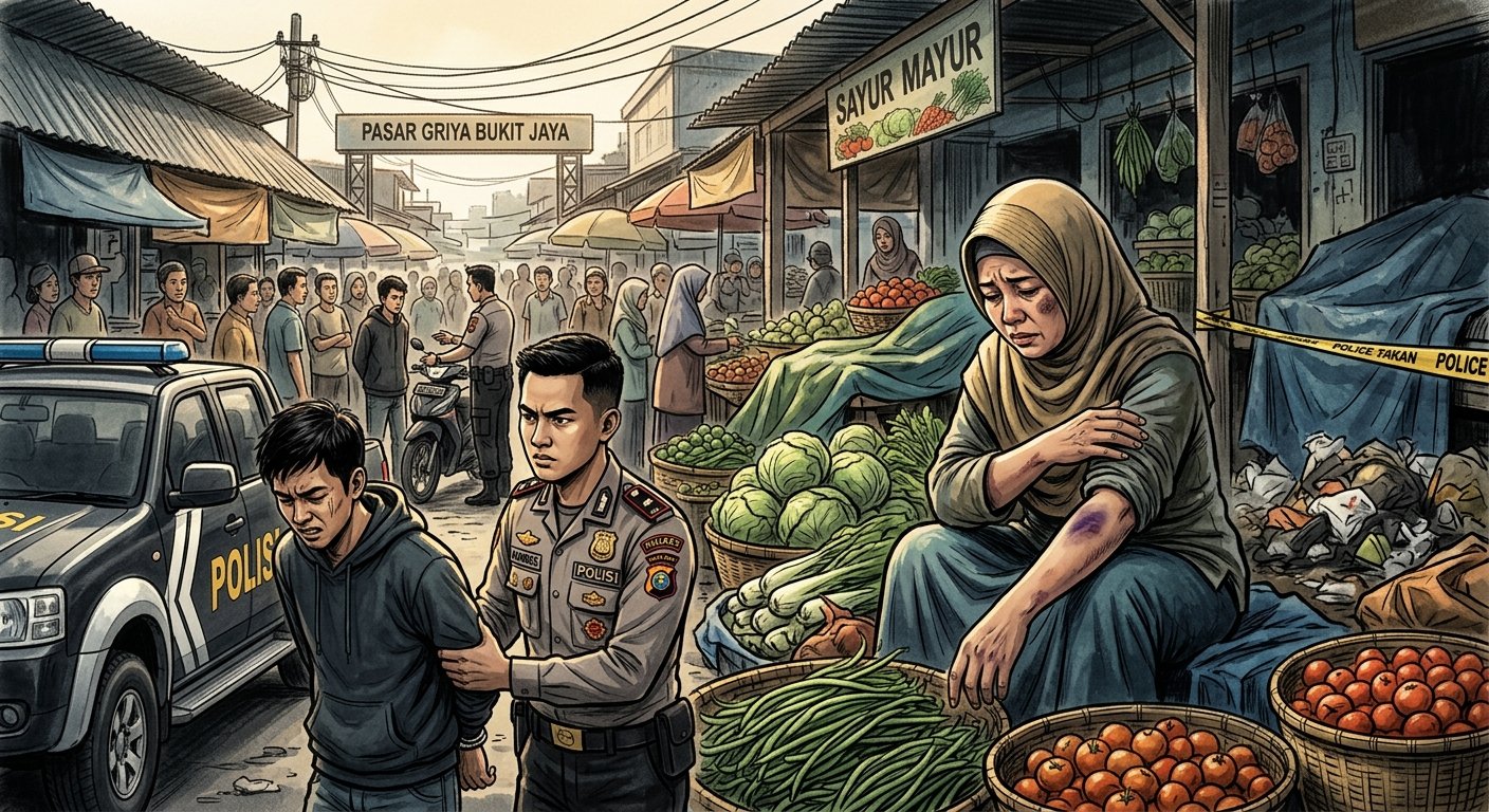 gambar ilustrasi Kasus dugaan penganiayaan terhadap seorang pedagang sayur di Pasar Griya Bukit Jaya, Kecamatan Gunung Putri, Kabupaten Bogor, Foto/Gemini Ai gambar ilustrasi Kasus dugaan penganiayaan terhadap seorang pedagang sayur di Pasar Griya Bukit Jaya, Kecamatan Gunung Putri, Kabupaten Bogor, Foto/Gemini Ai