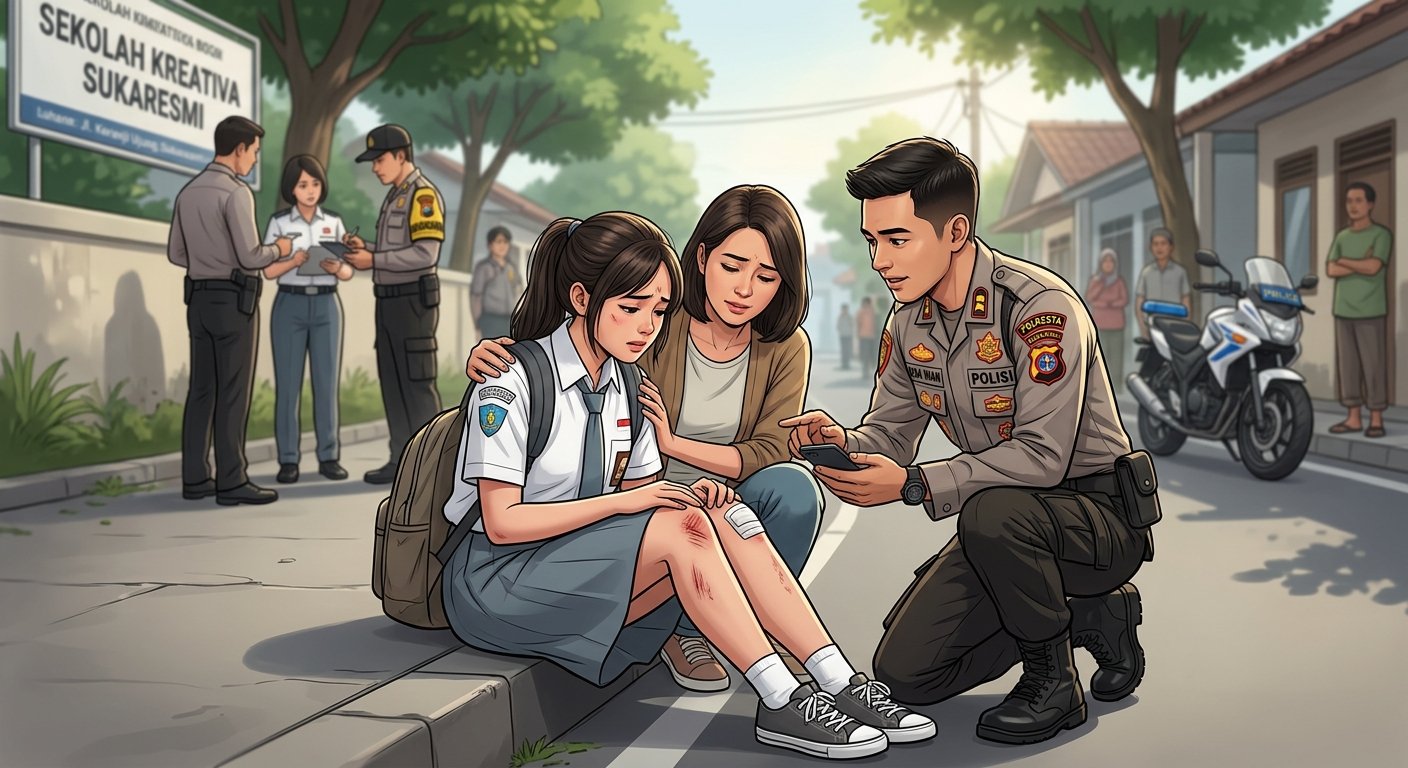 Gambar Ilustrasi Seorang siswi SMA Negeri 2 Kota Bogor menjadi korban perampasan telepon seluler (handphone), Foto/Gemini AI