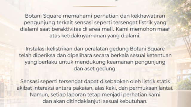 Klarifikasi Botani Square soal Kesetrum, Foto/Isitmewa