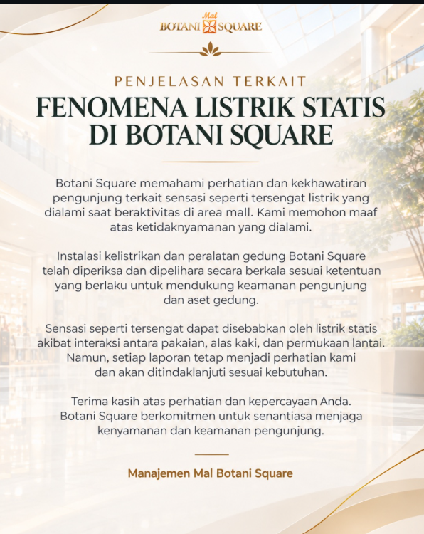 Klarifikasi Botani Square soal Kesetrum, Foto/Isitmewa